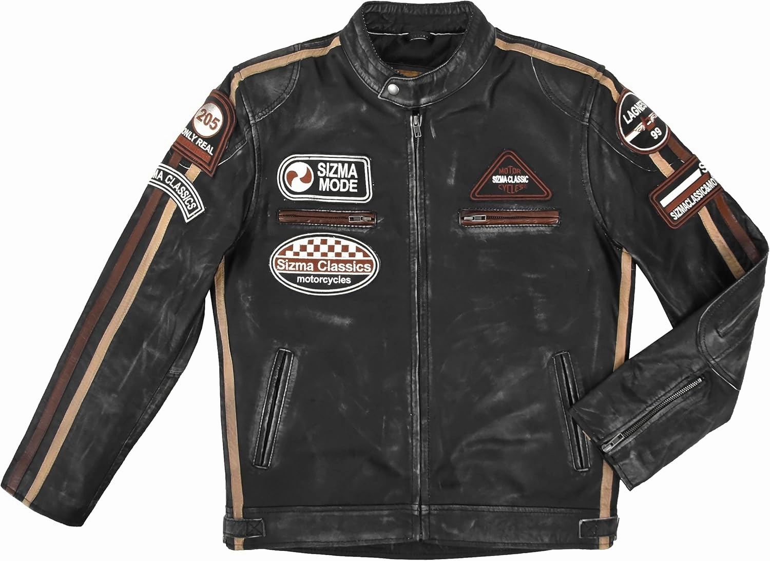 SIZMA Men's Leather Jacket Black Vintage Lambskin Retro Motorcycle Style Jacket 5011