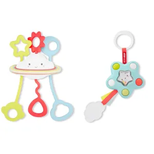 Skip Hop Baby Sensory Toy Pull & Play Silver Lining Cloud Age 6m  and Baby Sensory Toy with Rattle Beads and Textured Teether Silver Lining Cloud Pop Star Baby Fidget Toy Age 9m 