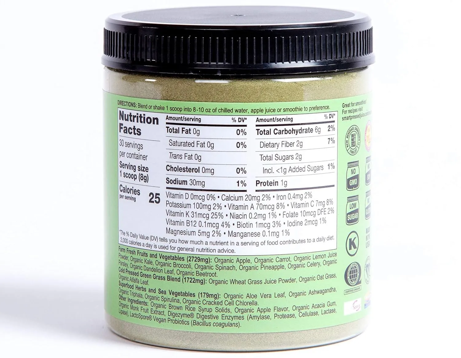 SMART Pressed Organic Greens Superfoods Powder | Cold-Pressed Daily Organic Greens Powder for Women & Men | Vegan Green Powder Superfood Organic | Green Superfood Powder (30 Servings)