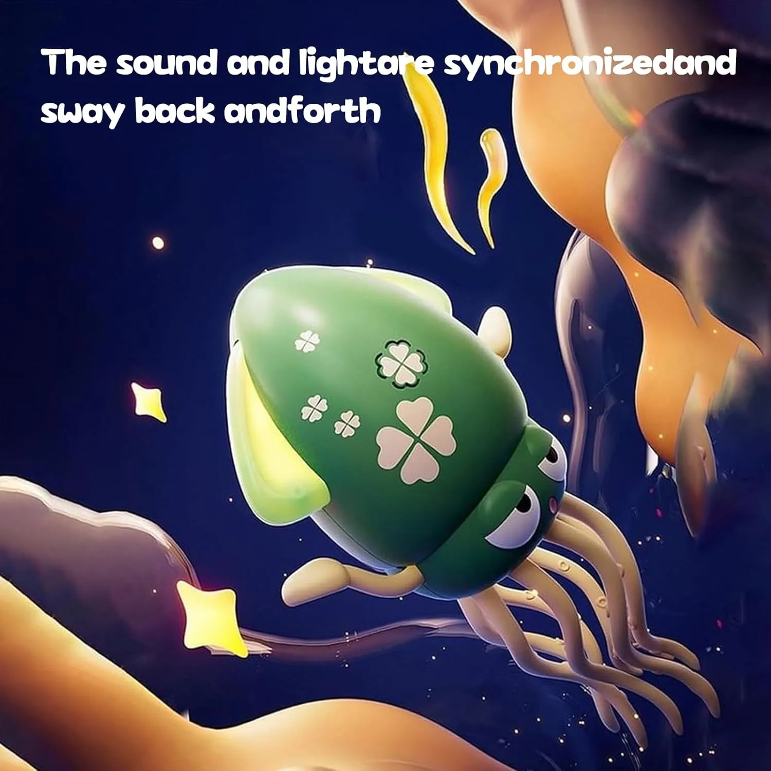 Smart Tentacle Explorer, Auto-Avoid Octopus Crawling Dancing with Led & Music, Rechargeable USB Squid, with Fishing Rod, Can Simulate Fishing (Green Yellow)