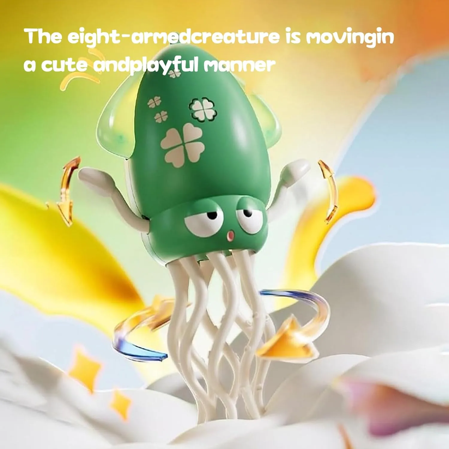 Smart Tentacle Explorer, Auto-Avoid Octopus Crawling Dancing with Led & Music, Rechargeable USB Squid, with Fishing Rod, Can Simulate Fishing (Green Yellow)