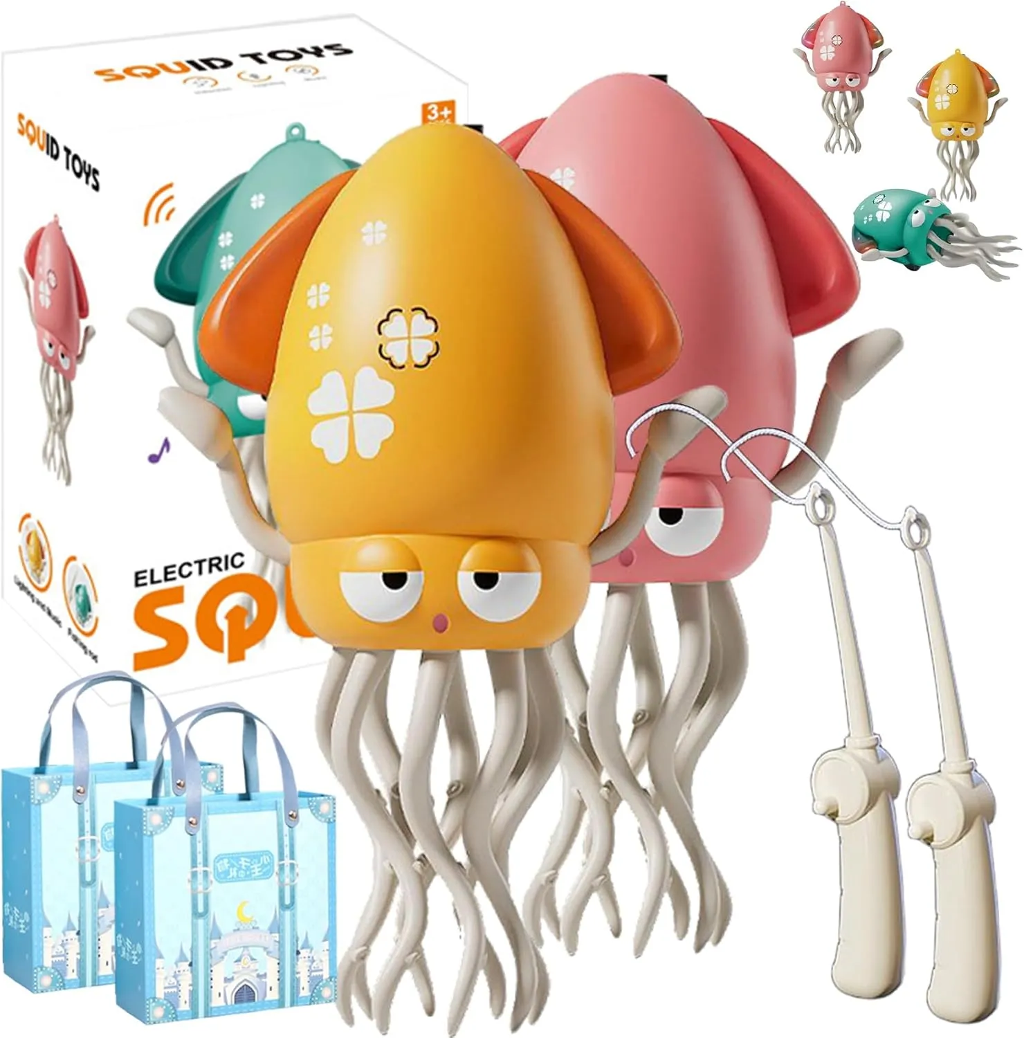 Smart Tentacle Explorer, Wiggly Wonder Octopus, Dancing Octopus, Electric Automatic Obstacle Avoidance Octopus, Crazy 8-Leg Action Octopus, Smart-Tentacle Pet Toys (2PCS Pink & Yellow)