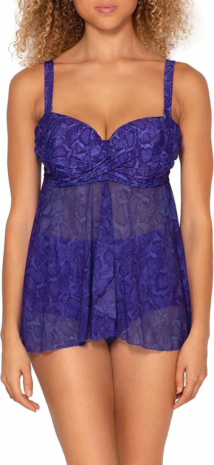 Smart & Sexy Women's Plus-Size Swimwear Top – Twist Bandeau Tankini with Built-in Support