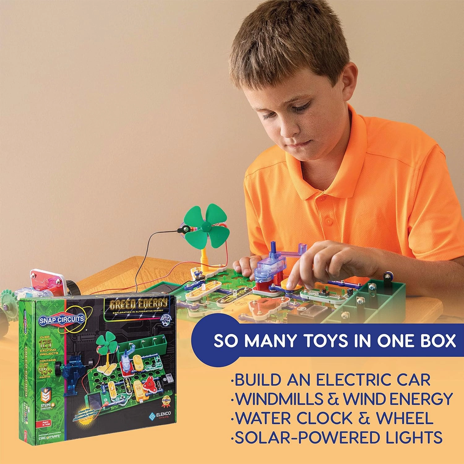 Snap Circuits Green Energy Electronics Exploration Kit | Over 125 Exciting STEM Projects | Full Color Project Manual | 45  Snap Circuits Parts | STEM Educational Toys for Kids 8 