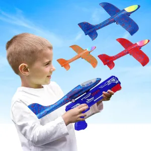 SO&MOTOYS 3 Pack Airplane Launcher Toys, LED Light& EVA Foam Glider Catapult Plane Toy for Boys,Outdoor Flying Toys Birthday Gifts for Boys and Girls 6-12 Years Old