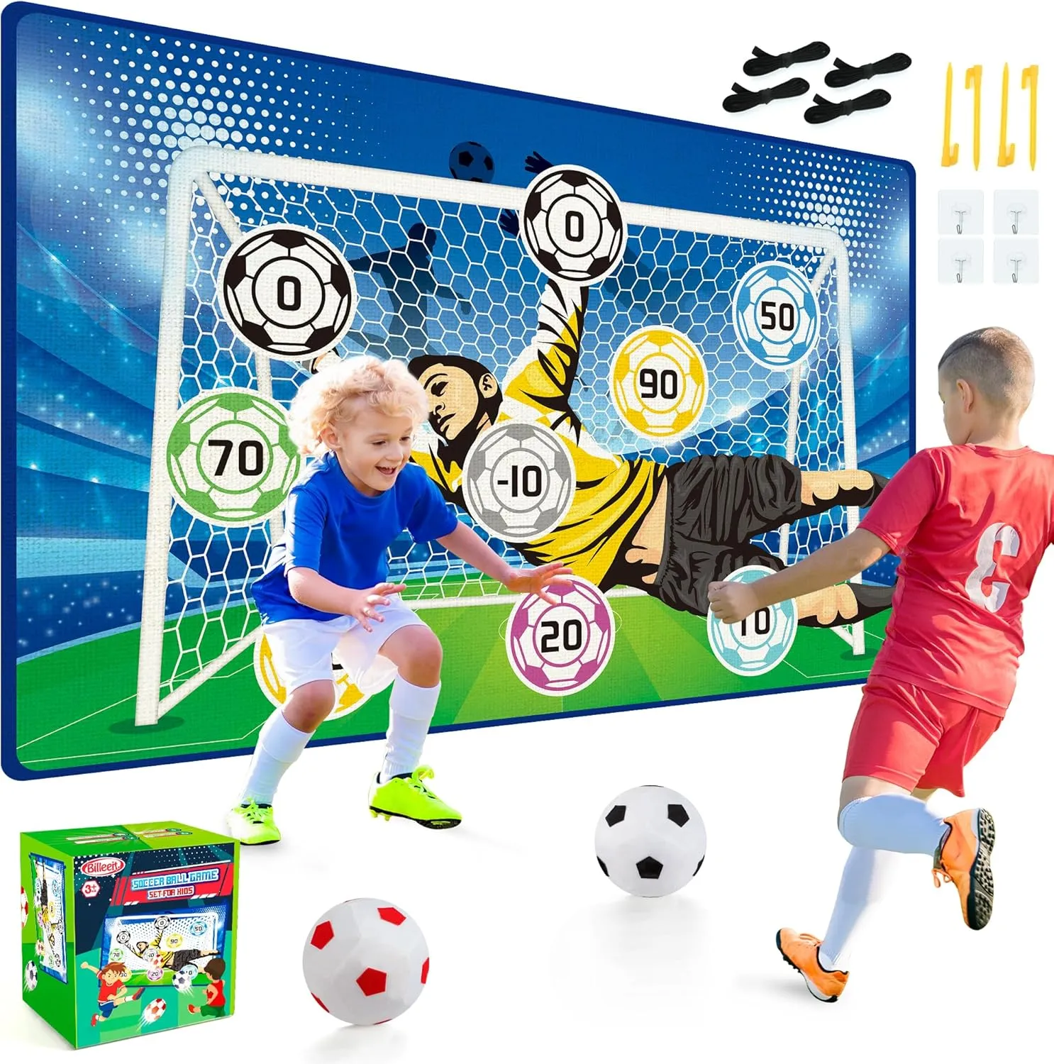 Soccer Ball Game Set for Kids, Outdoor Party Games Toy Soccer Game Trainer Ball Set(2 Balls and 1 Target)