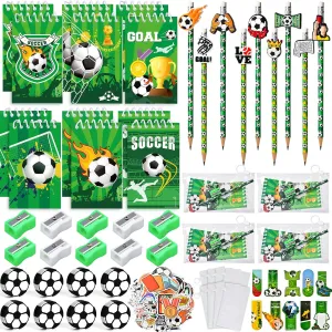 Soccer Party Favors Birthday Supplies School Stationery Bulk - Mini Notebook Pencil Eraser Bookmark Sharpener Bag Sticker, Goodie Stuffer Pinata Filler Boy Kids Soccer Themed Party Supplies