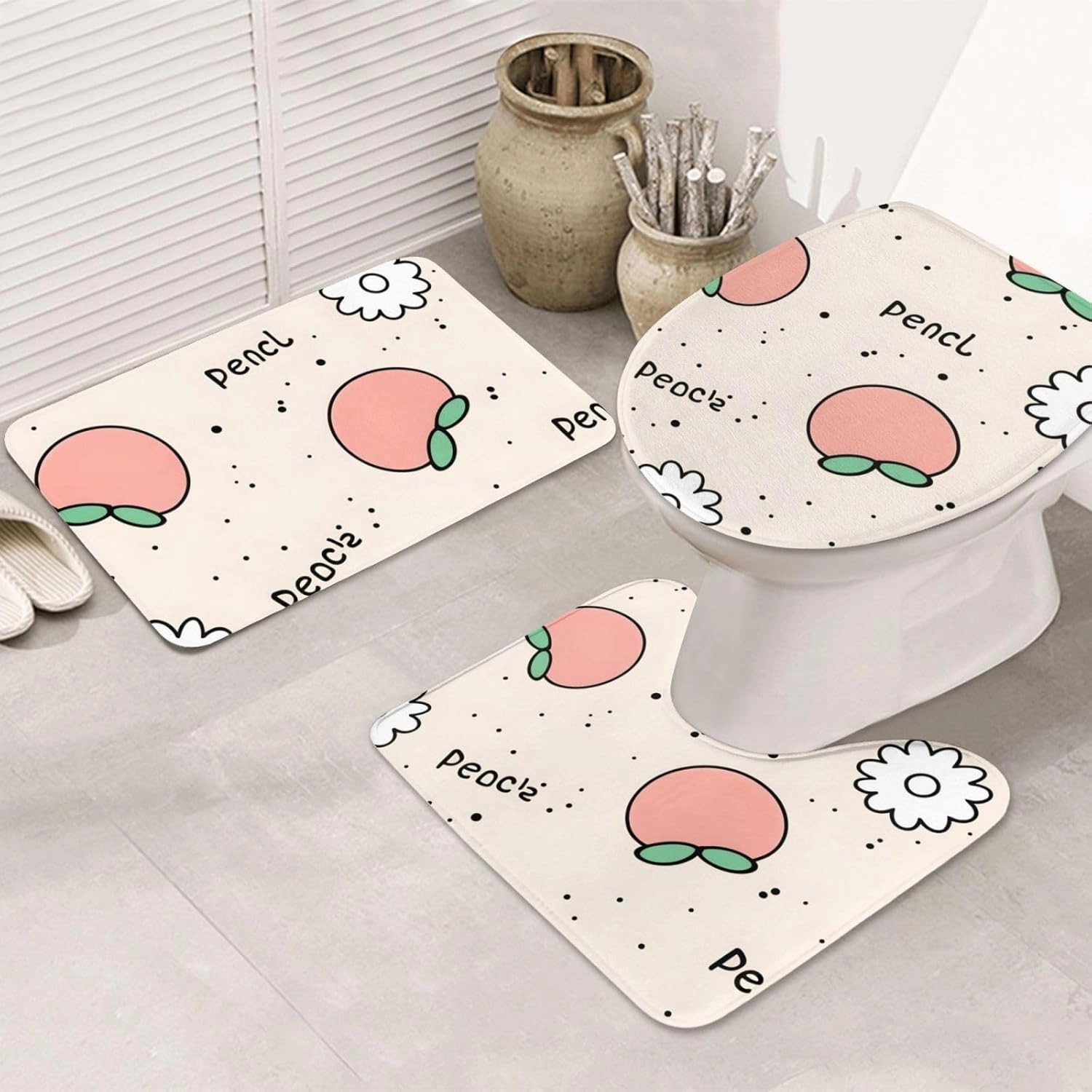 Soft and Comfortable Flannel Bathroom Non Slip Rugs,Super Absorbent Anti-Skid Carpet 3 Pieces/Set Peachy Cutie