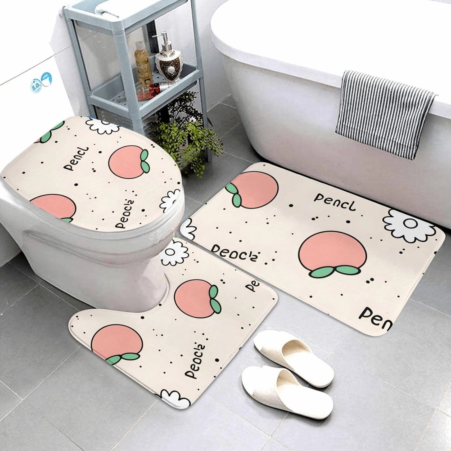 Soft and Comfortable Flannel Bathroom Non Slip Rugs,Super Absorbent Anti-Skid Carpet 3 Pieces/Set Peachy Cutie