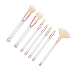 SOIMISS 7pcs Transparent Crystal Makeup Brush Set Sand Brushes with Empty Handle Rose Gold Tube White Hair for Daily for Women