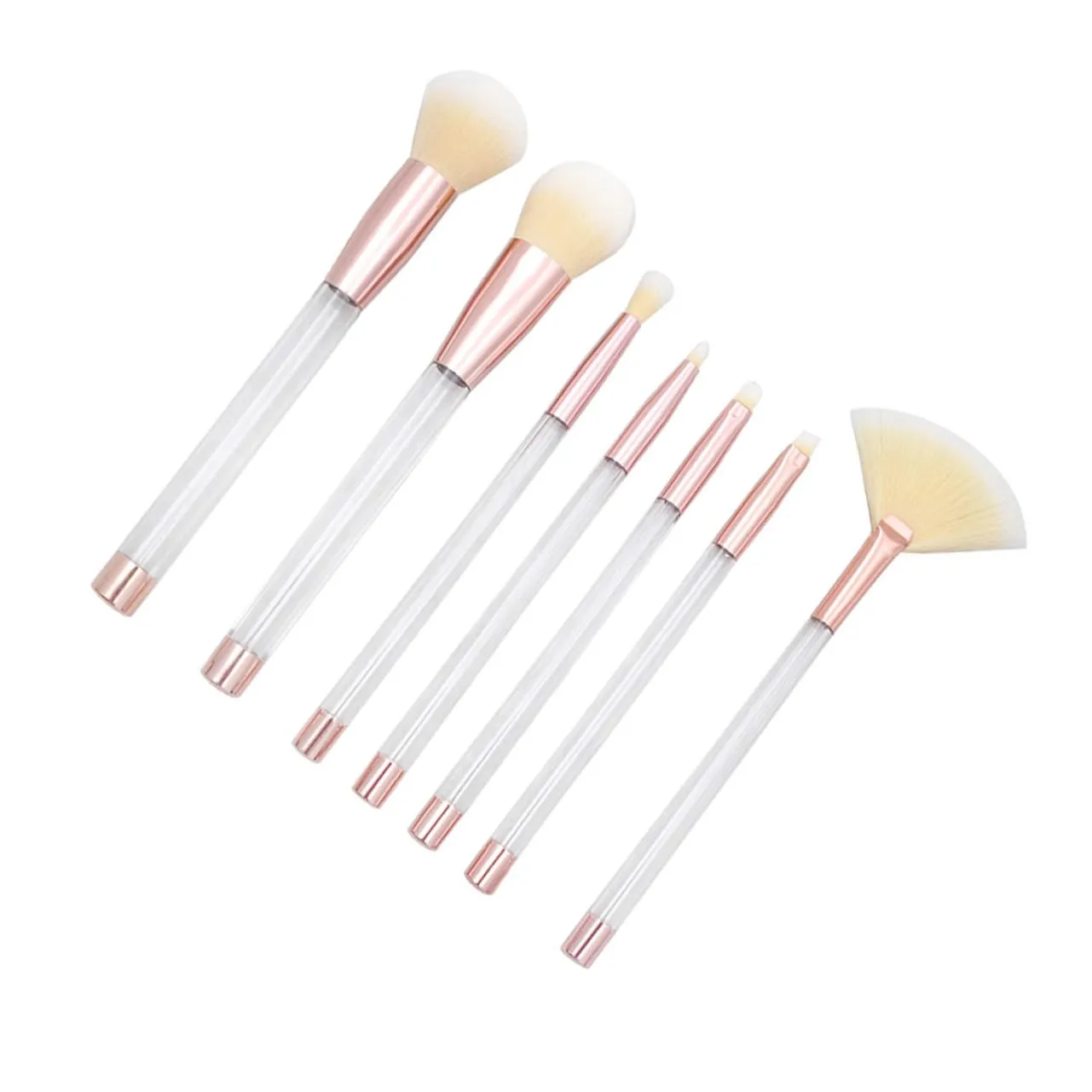 SOIMISS 7pcs Transparent Crystal Makeup Brush Set Sand Brushes with Empty Handle Rose Gold Tube White Hair for Daily for Women