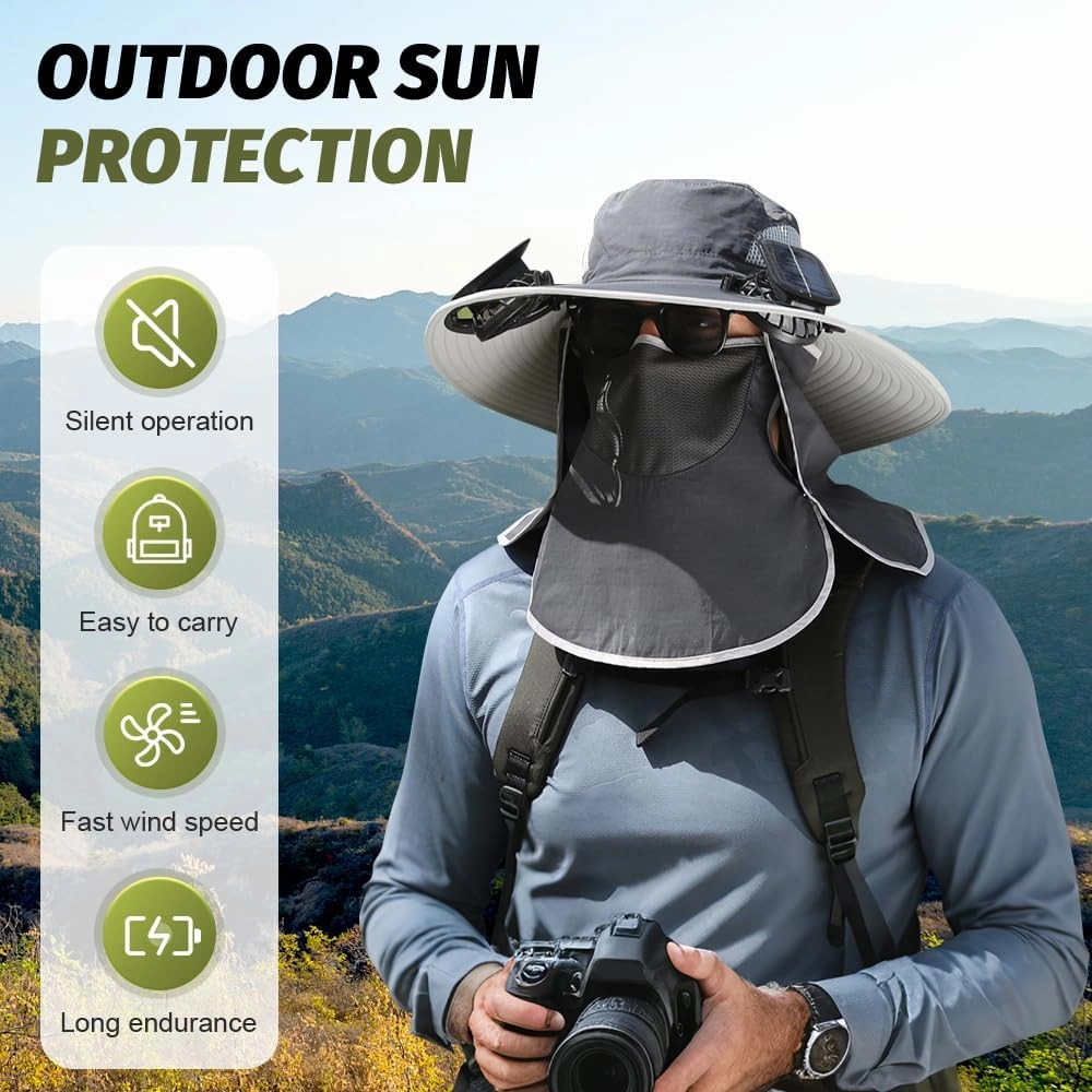 Solar Fan Hat for Men Women, Outdoor Fishing Wide Brim Sun Hat with Fan Built in Solar Power UPF 50  Fishing & Beach