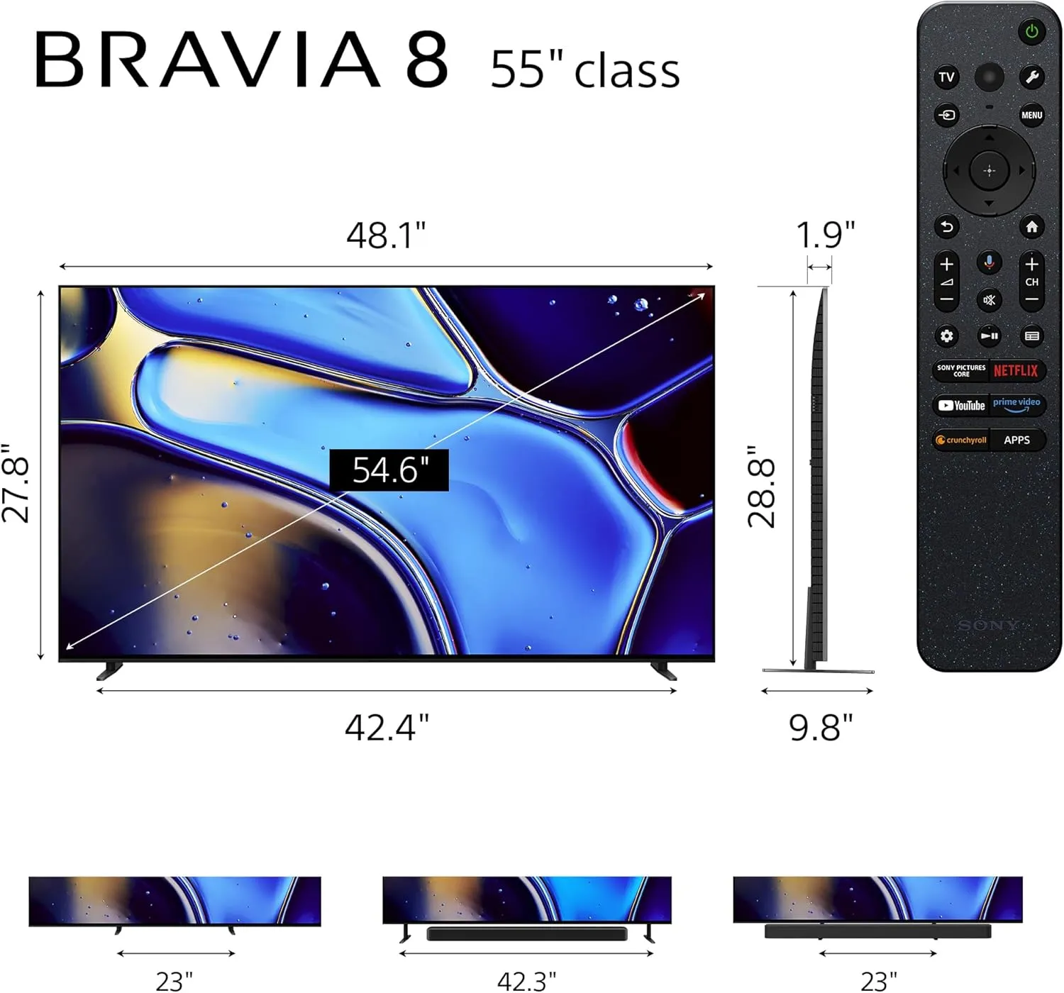 Sony 55 Inch OLED 4K Ultra HD TV BRAVIA 8 Smart Google TV with XR Processor, Rich Deep Colors, Perfect for PS5, Dolby Vision HDR, Blur-Free Motion (K-55XR80), 2024 Model