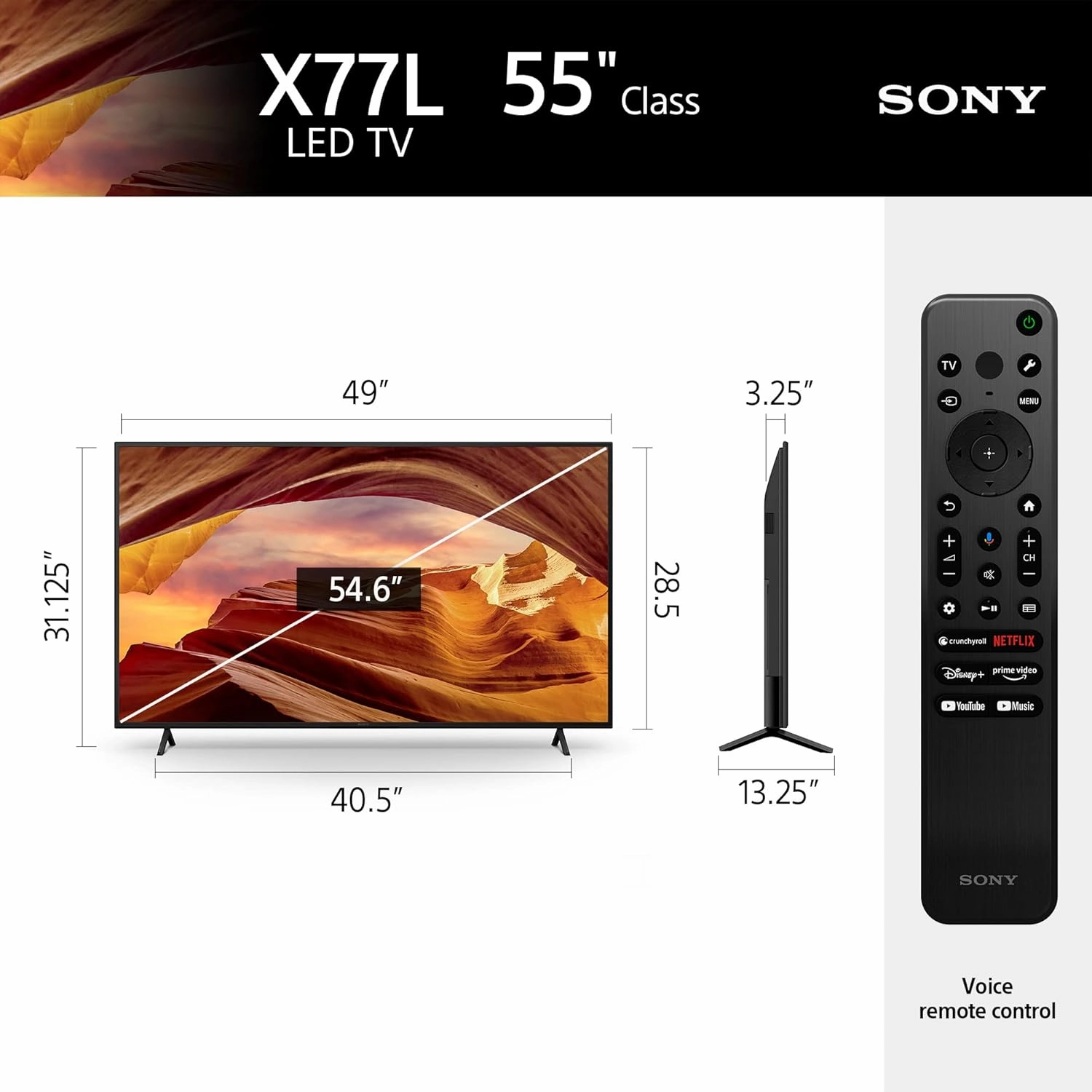 Sony 55 Inch 4K Ultra HD TV X77L Series: LED Smart Google TV KD55X77L- Latest Model, Black