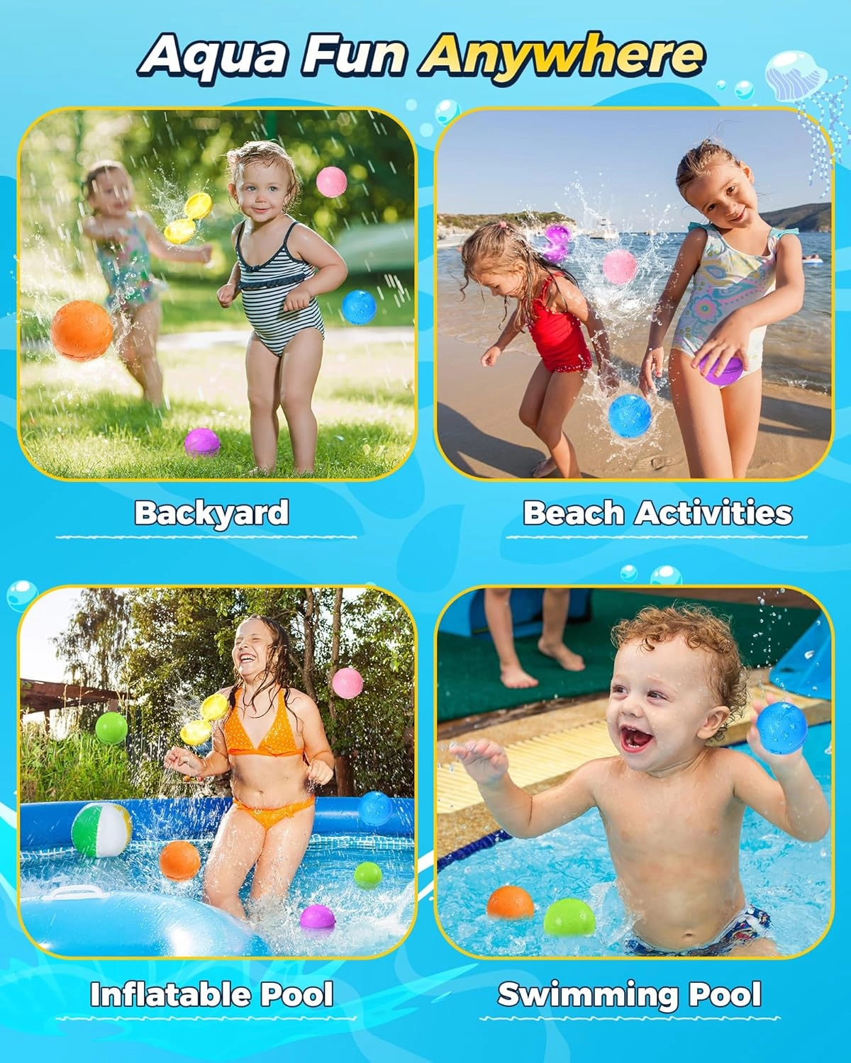 SOPPYCID 15PCS Reusable Water Balloons Quick Fill for Kids, Refillable Magnetic Water Balloons for Pool & Beach, Water Ball Toys for Summer Outdoor Games Outside Activities