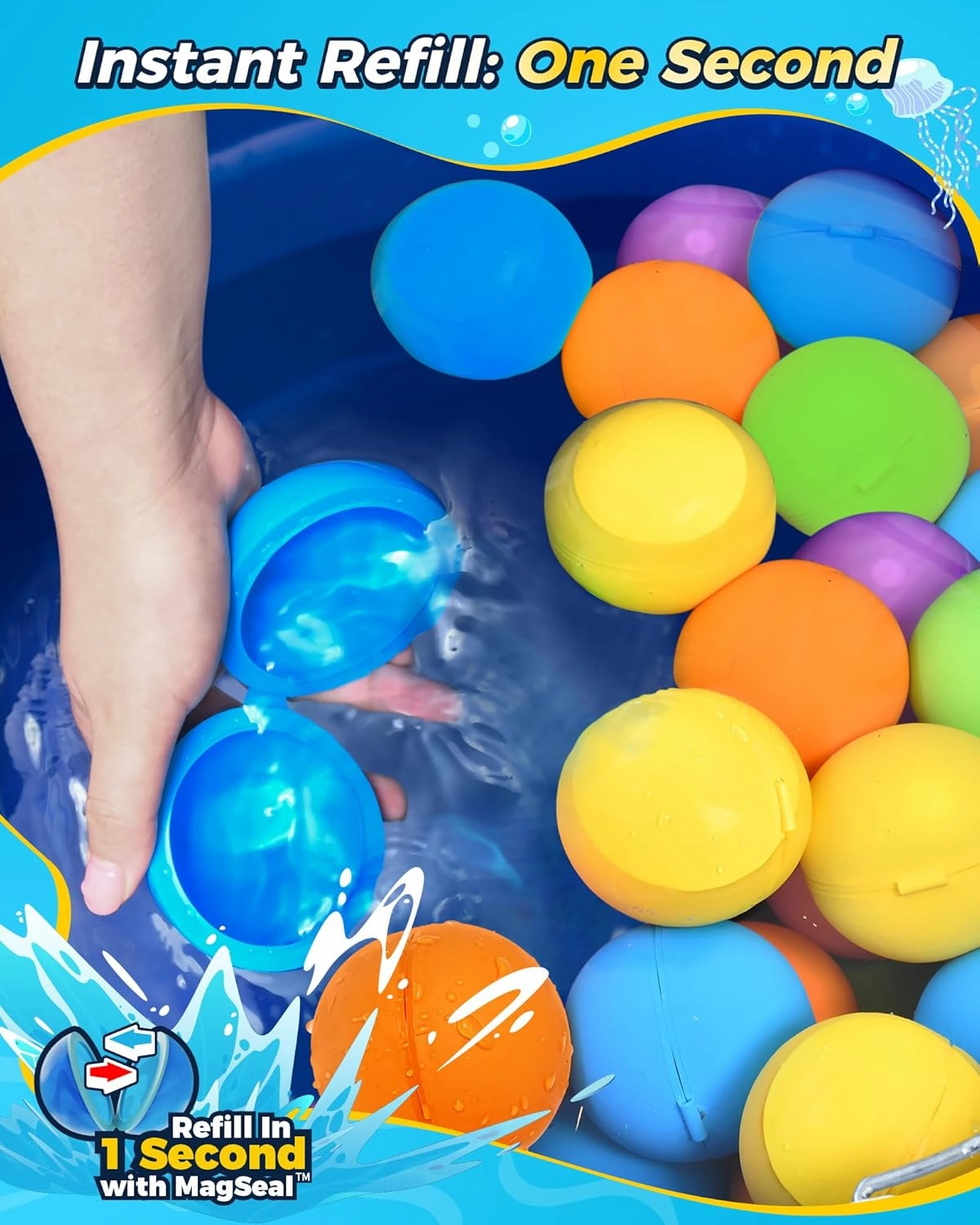 SOPPYCID 15PCS Reusable Water Balloons Quick Fill for Kids, Refillable Magnetic Water Balloons for Pool & Beach, Water Ball Toys for Summer Outdoor Games Outside Activities