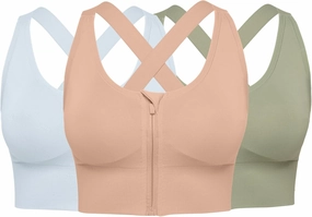 Sports Bras for Women Pack - Womens Front Closure Cross Back Low Impact Workout Post Surgery Bra Multipack