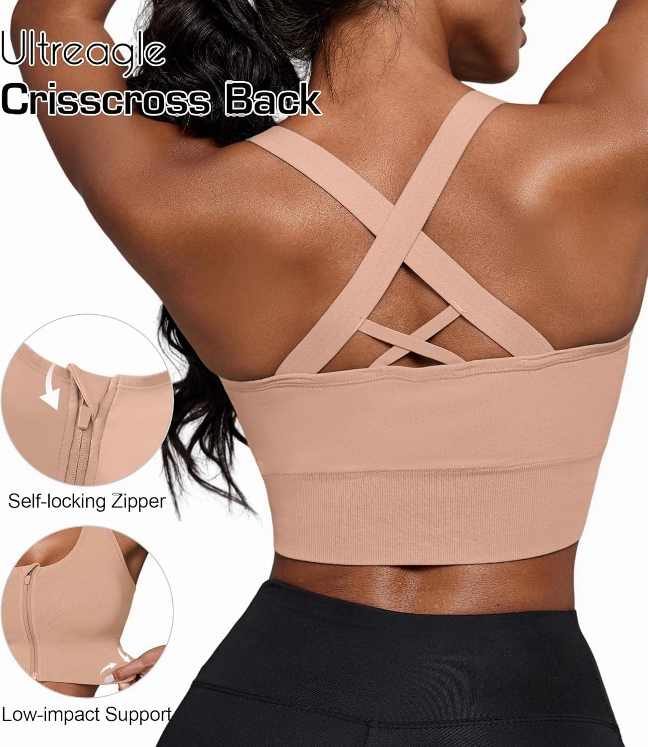 Sports Bras for Women Pack - Womens Front Closure Cross Back Low Impact Workout Post Surgery Bra Multipack