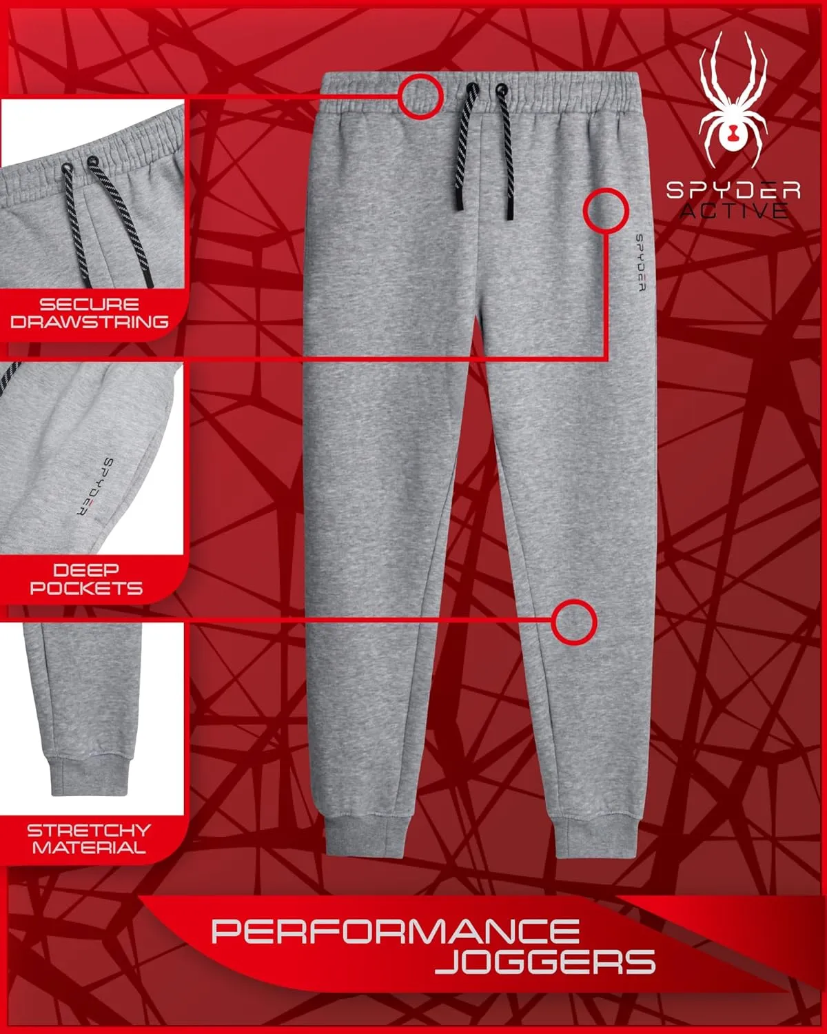 Spyder Mens Sweatpants - Athletic Performance Fleece Joggers Sweatpants for Men for Gym Workout and Running (Sizes: S-XXL)
