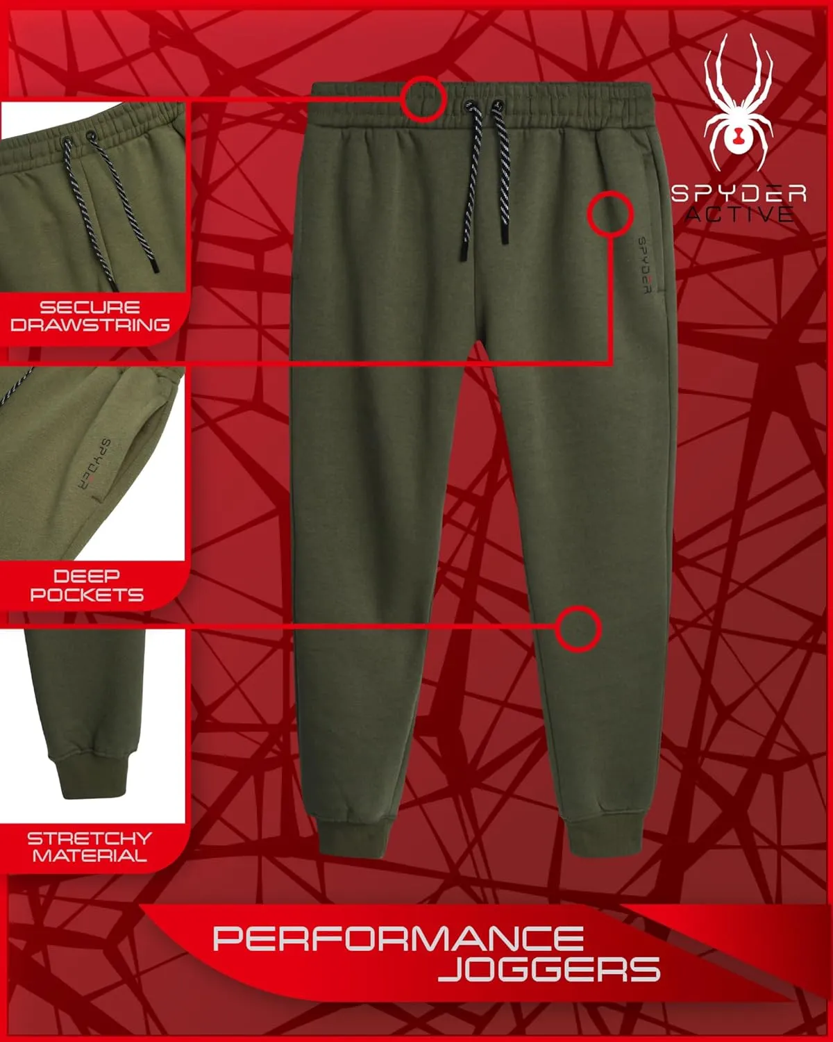 Spyder Mens Sweatpants - Athletic Performance Fleece Joggers Sweatpants for Men for Gym Workout and Running (Sizes: S-XXL)