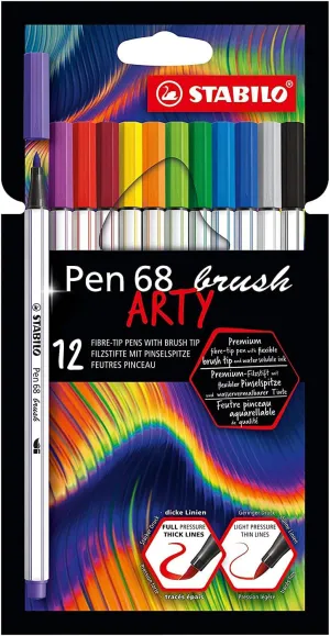 STABILO Premium Fiber-Tip Pen with Brush Tip Pen 68 brush ARTY - Pack of 12 - Assorted Colors