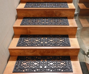 Stair Treads Staircase Step Mats - 4 Pack Sturdy Non Slip Outdoor Indoor Skid Resistant Heavy Duty Commercial Grade Rubber Stair Traction Tread Mats - Pool Balcony Yard Drainage Mat - 10x30