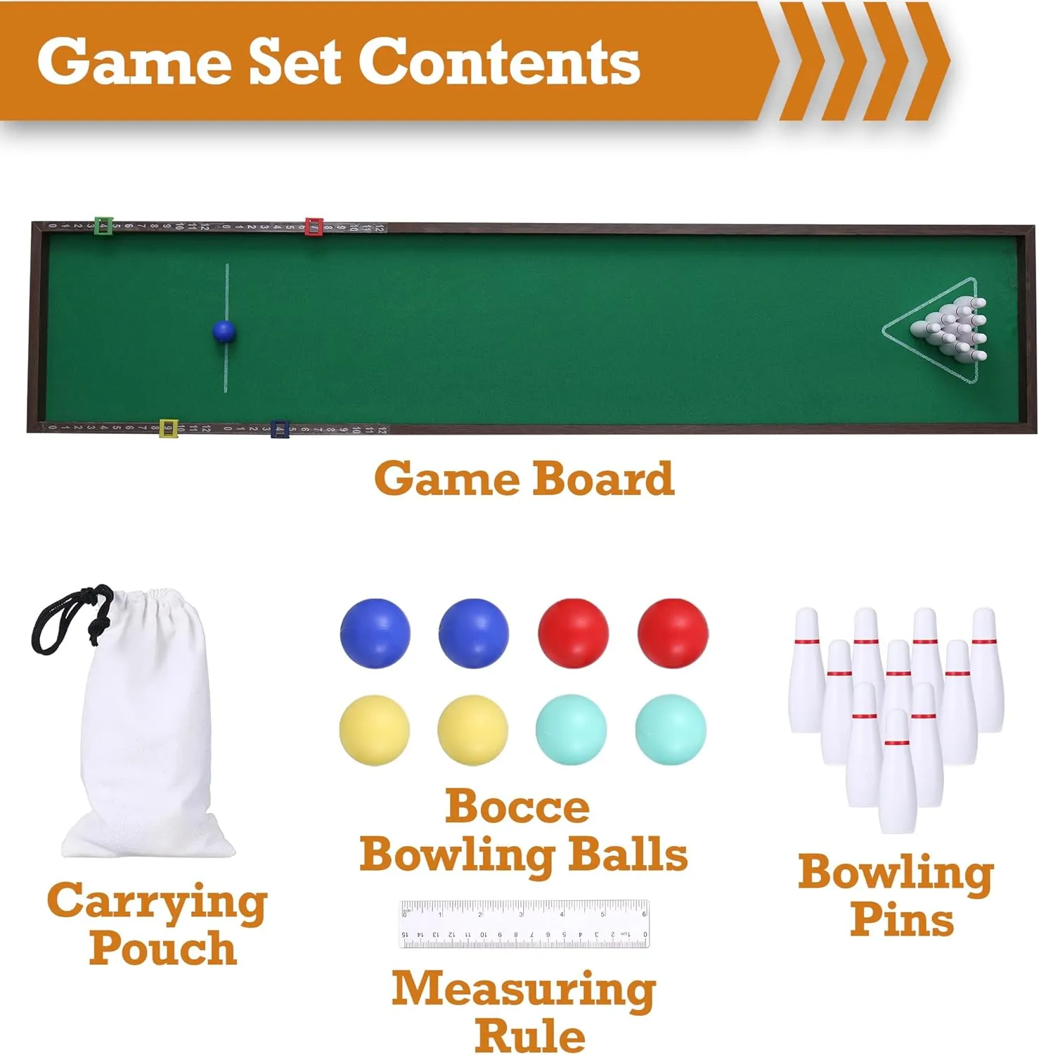 Sterling Games Tabletop Bowling Combo Set, Wooden Arcade Board with Marbles and Pins, Indoor Table Top Game for Kids and Family