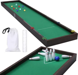 Sterling Games Tabletop Bowling Combo Set, Wooden Arcade Board with Marbles and Pins, Indoor Table Top Game for Kids and Family