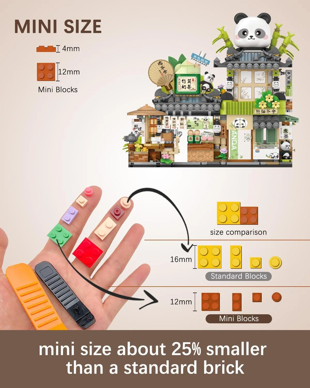 Street View Tea Shop Building Blocks Set, Creative Panda Animal Theme House, Mini Blocks Simulation Architecture Construction Toy, Unique Gift for Adults (1383)