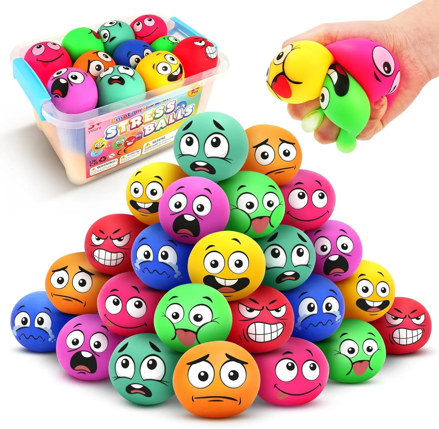 Stress Ball Fidget Squishy Toys: Sensory Dough Balls for Anxiety - 24Pack Mini Emotion Slow Rise Stretchy Fidget Ball Bulk - Hand Therapy Fidget Toy, Stress Exercise Toy Prize Box for Kids Classroom