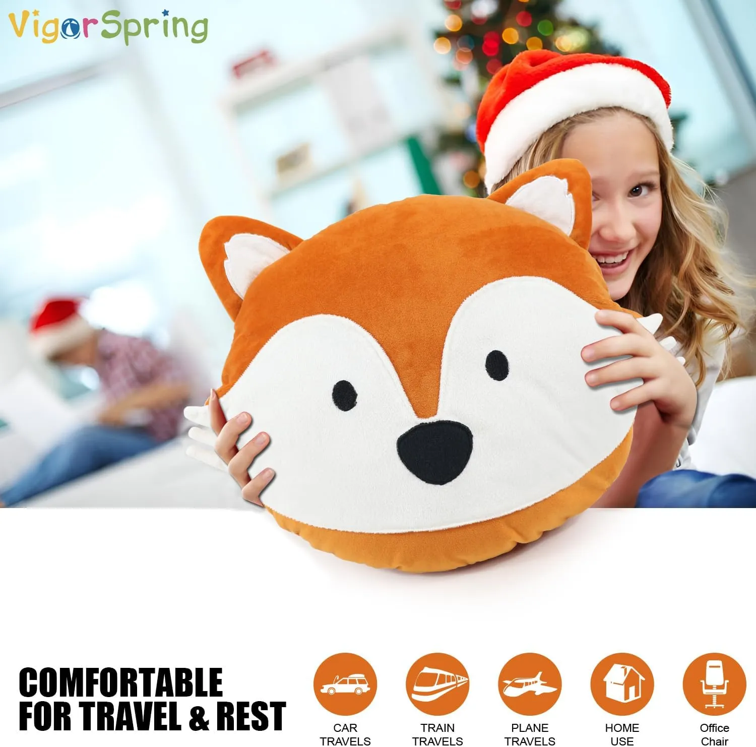 Stuffed Animal Travel Pillow and Blanket Set,Fox Pillow with Hand Warmer for Gift Travel Airplane Train Bed Office Nap