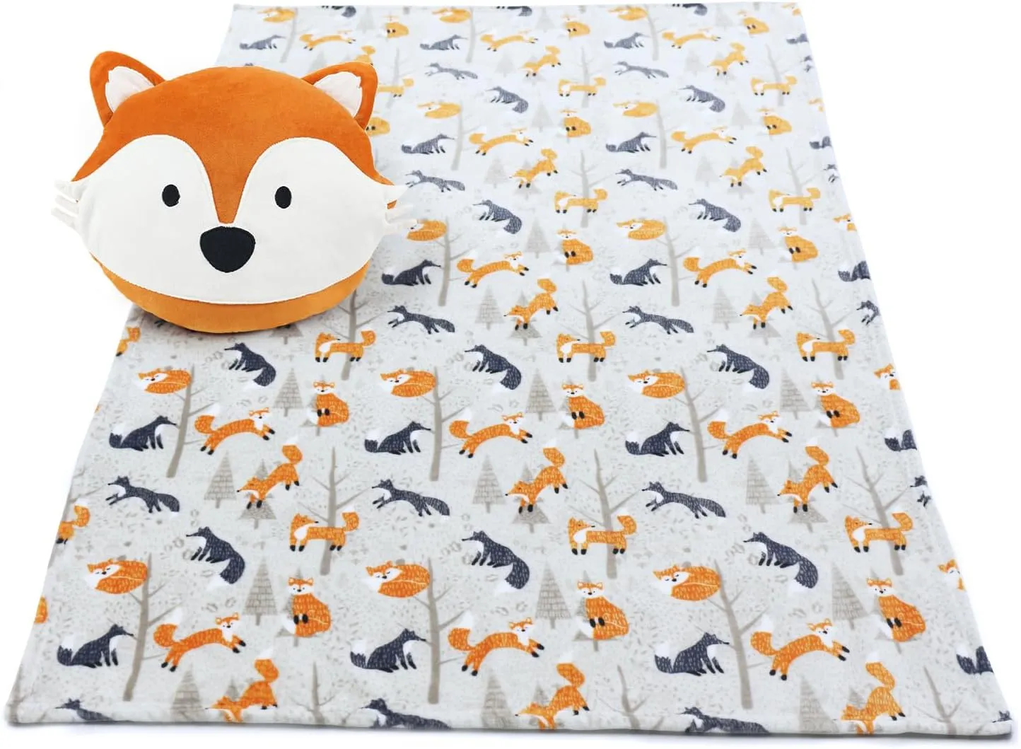 Stuffed Animal Travel Pillow and Blanket Set,Fox Pillow with Hand Warmer for Gift Travel Airplane Train Bed Office Nap