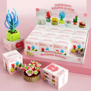 Succulent Plant Series Creative Building Blocks Blind Boxes Small Particles DIY Assembled Toy Collectible 12 Packs Mini Potted Plants Flower Building Blocks Toy Sets Gifts for Kids