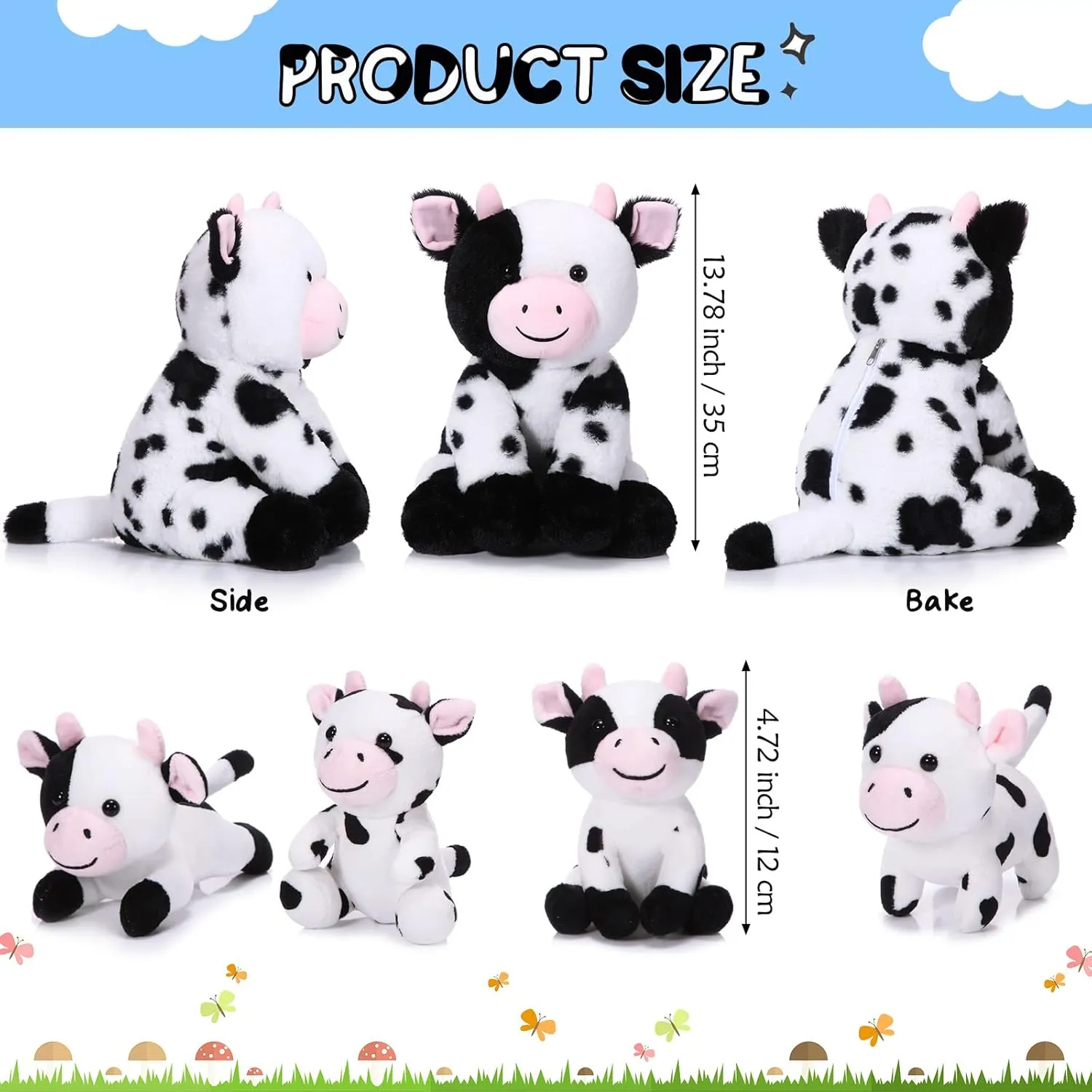 Sumind 5 Pcs Cow Plush Animals Set Mommy Cow Stuffed Animal with 4 Baby Cute Calf in Her Tummy Mommy and Baby Small Plush for Boys Girls(Cute)
