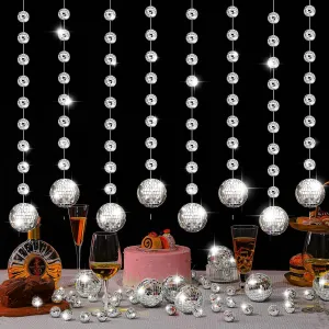 Sumind 8 Packs Disco Party Decorations Mini Disco Ball Hanging Ornaments Silver Hanging Reflective Mirror Ball for 70s 80s Hippie Bachelorette Birthday Wedding Christmas Party Supplies(1 Inch, 3 Inch)