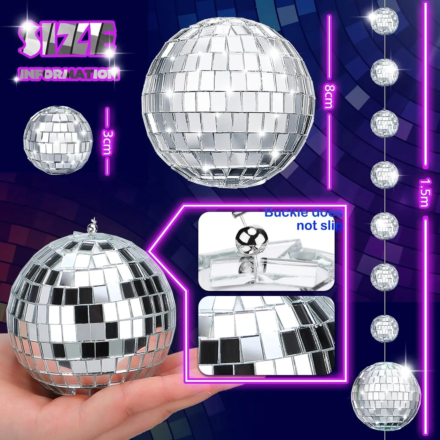 Sumind 8 Packs Disco Party Decorations Mini Disco Ball Hanging Ornaments Silver Hanging Reflective Mirror Ball for 70s 80s Hippie Bachelorette Birthday Wedding Christmas Party Supplies(1 Inch, 3 Inch)