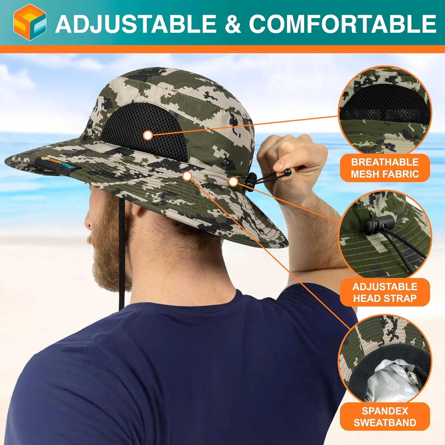 SUN CUBE Wide Brim Sun Hat Men Women, Fishing Hats Sun UV Protection, Mens Hiking Bucket Hat Safari Beach Boonie, UPF 50 