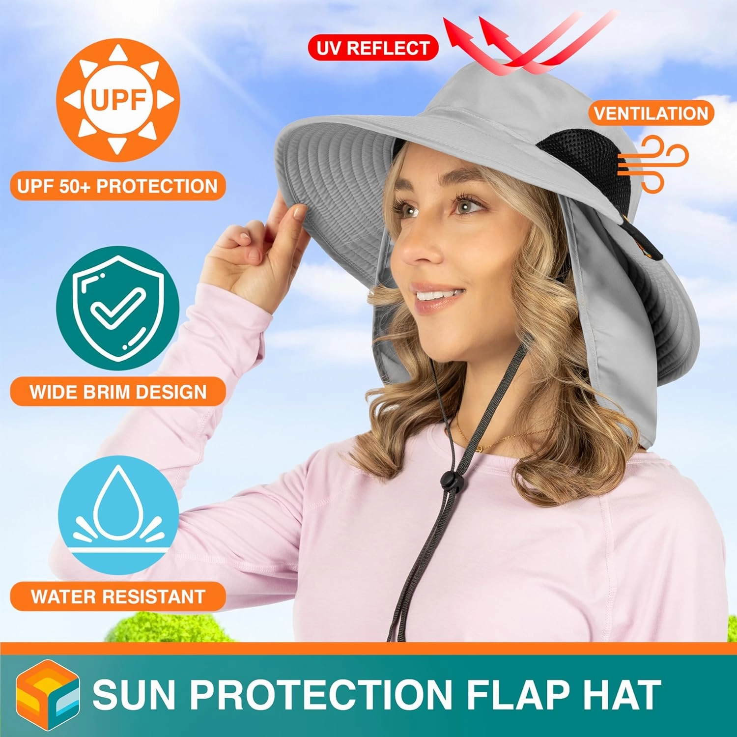 SUN CUBE Wide Brim Sun Hat Men Women, Fishing Hats Sun UV Protection, Mens Hiking Bucket Hat Safari Beach Boonie, UPF 50 