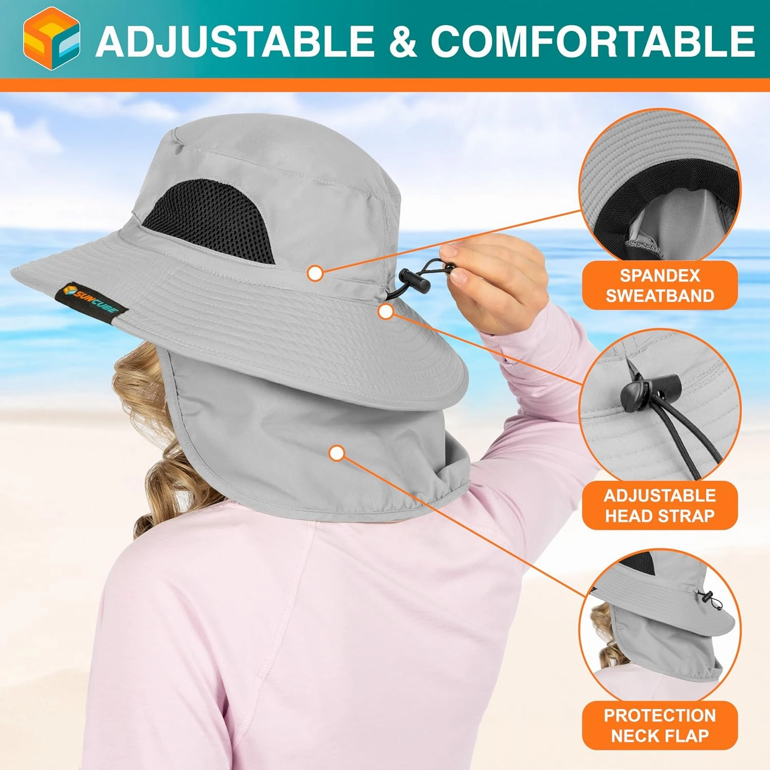 SUN CUBE Wide Brim Sun Hat Men Women, Fishing Hats Sun UV Protection, Mens Hiking Bucket Hat Safari Beach Boonie, UPF 50 