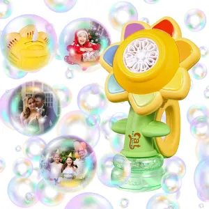 Sunflower Bubble Machine for Kids Automatic Flower Bubble Toy with Colorful Lighting for Toddlers Handheld 10000 Bubbles 1 Modes Fun Swing Dance Bubble Maker Blower Blaster Outdoor Toys Type-C Yellow