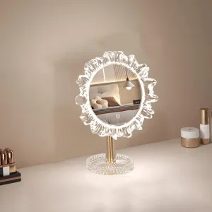 Sunflower Make Up Mirror with Light, 360° Rotating Led Mirror, Desktop Desktop HD Mirror,3 Speed Colour Adjustable Aurora Borealis(24cm)