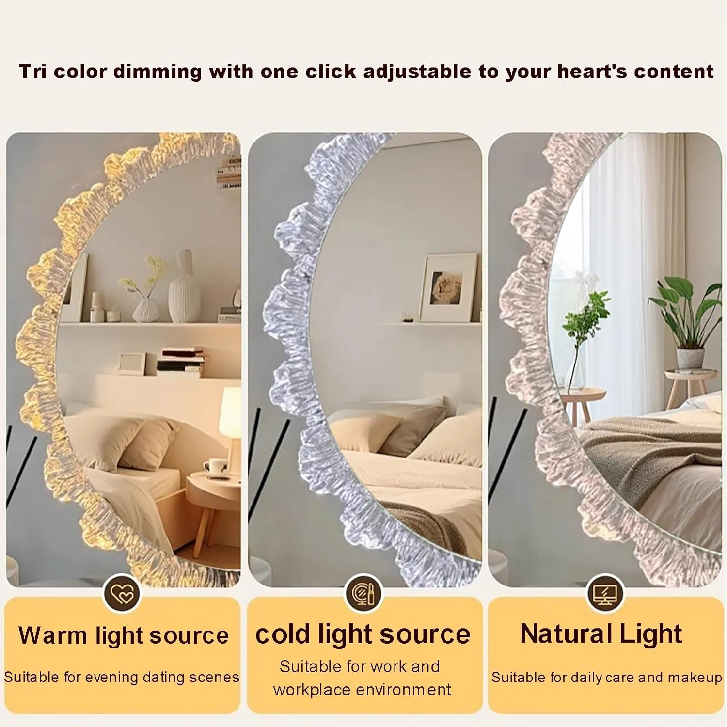 Sunflower Make Up Mirror with Light, 360° Rotating Led Mirror, Desktop Desktop HD Mirror,3 Speed Colour Adjustable Aurora Borealis(24cm)