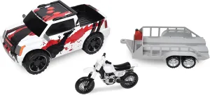 Sunny Days Entertainment Pick Up Truck with Trailer – Lights and Sounds Pull Back Toy Vehicle with Friction Motor (Receive Either the Boat or Motorcycle Color May Vary) – Maxx Action