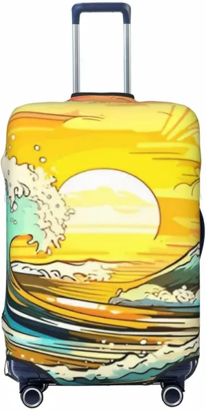 Sunset Sunrise Sea Waves Travel Luggage Cover Fits 18-32 Inch Luggage, Elastic Suitcase Cover Protector with Concealed Zipper for Wheeled Suitcase Tsa Approved
