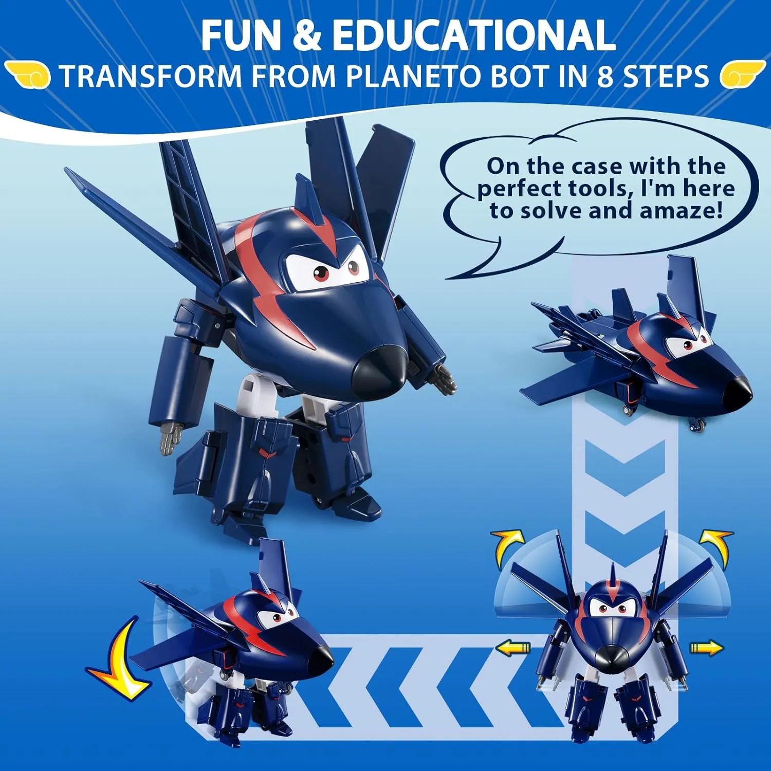 Super Wings Transformable Toys, 5 in Agent Chase Airplane Transforming Figures Toys, 2 in 1 Mode Rescue Bots Action Figure Toys for 3-5 Year Old Boys Girls, Plane Toys for Toddlers Kids Age 3 4 5 6 7