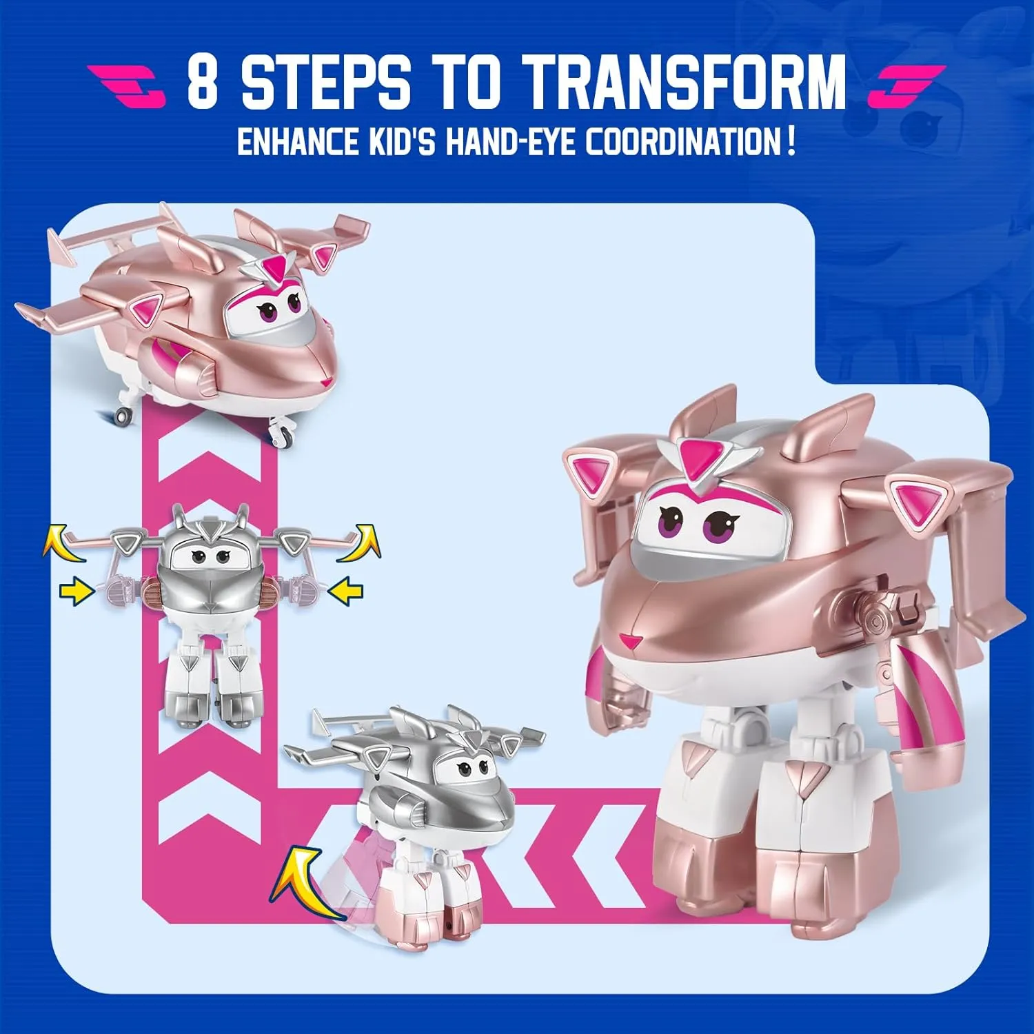 Super Wings Transformable Toys, 5 in Golden Girl Airplane Transforming Figures Toys, 2 in 1 Mode Rescue Bots Action Figure Toys for 3-5 Year Old Boys Girls, Plane Toys for Toddlers Kids Age 3 4 5 6 7