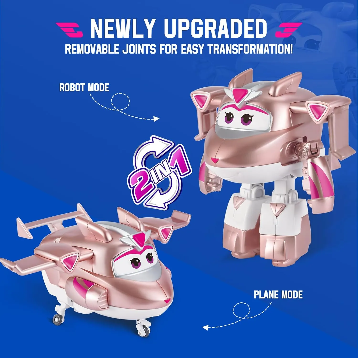 Super Wings Transformable Toys, 5 in Golden Girl Airplane Transforming Figures Toys, 2 in 1 Mode Rescue Bots Action Figure Toys for 3-5 Year Old Boys Girls, Plane Toys for Toddlers Kids Age 3 4 5 6 7