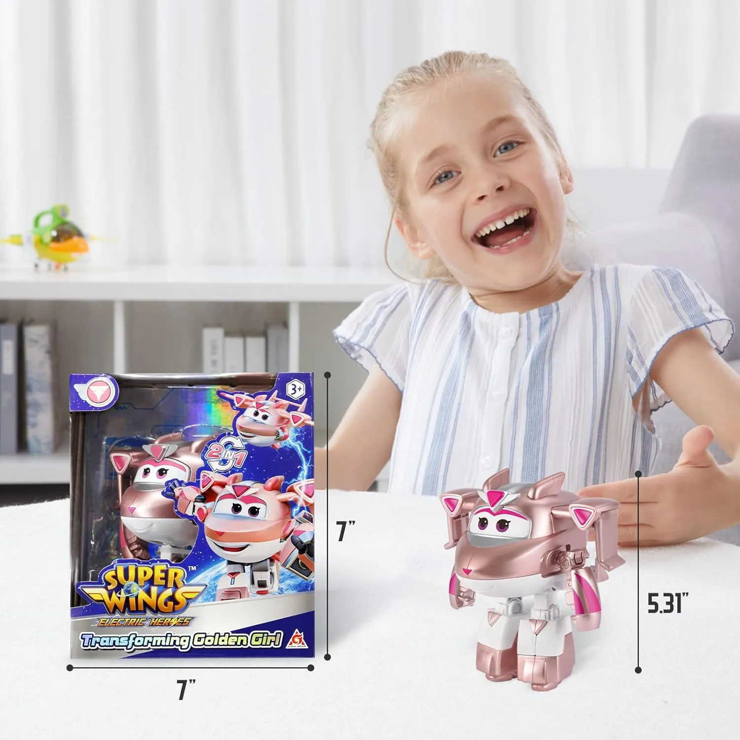 Super Wings Transformable Toys, 5 in Golden Girl Airplane Transforming Figures Toys, 2 in 1 Mode Rescue Bots Action Figure Toys for 3-5 Year Old Boys Girls, Plane Toys for Toddlers Kids Age 3 4 5 6 7