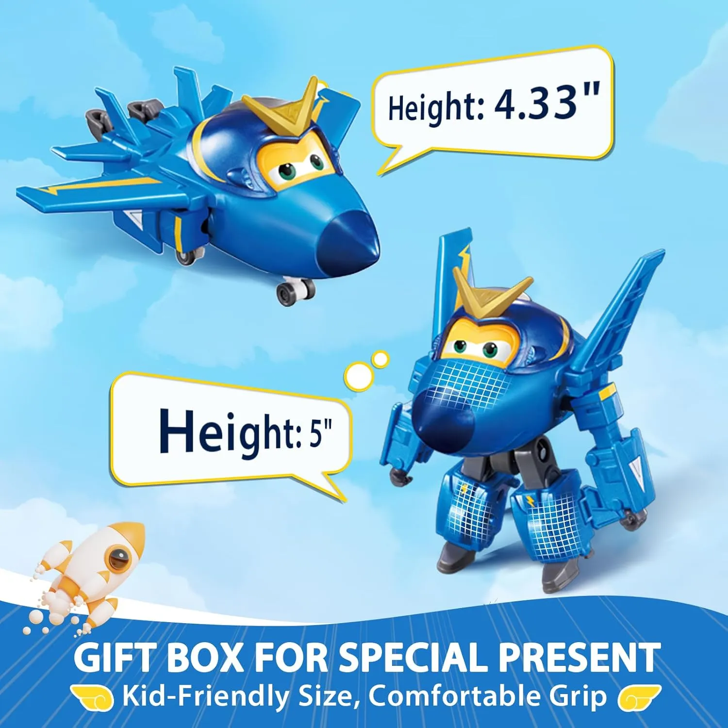 Super Wings Transformable Toys, 5 in Jerome Airplane Transforming Figures Toys, 2 in 1 Mode Rescue Bots Action Figure Toys for 3-5 Year Old Boys Girls, Fun Plane Toys for Toddlers Kids Age 3 4 5 6 7