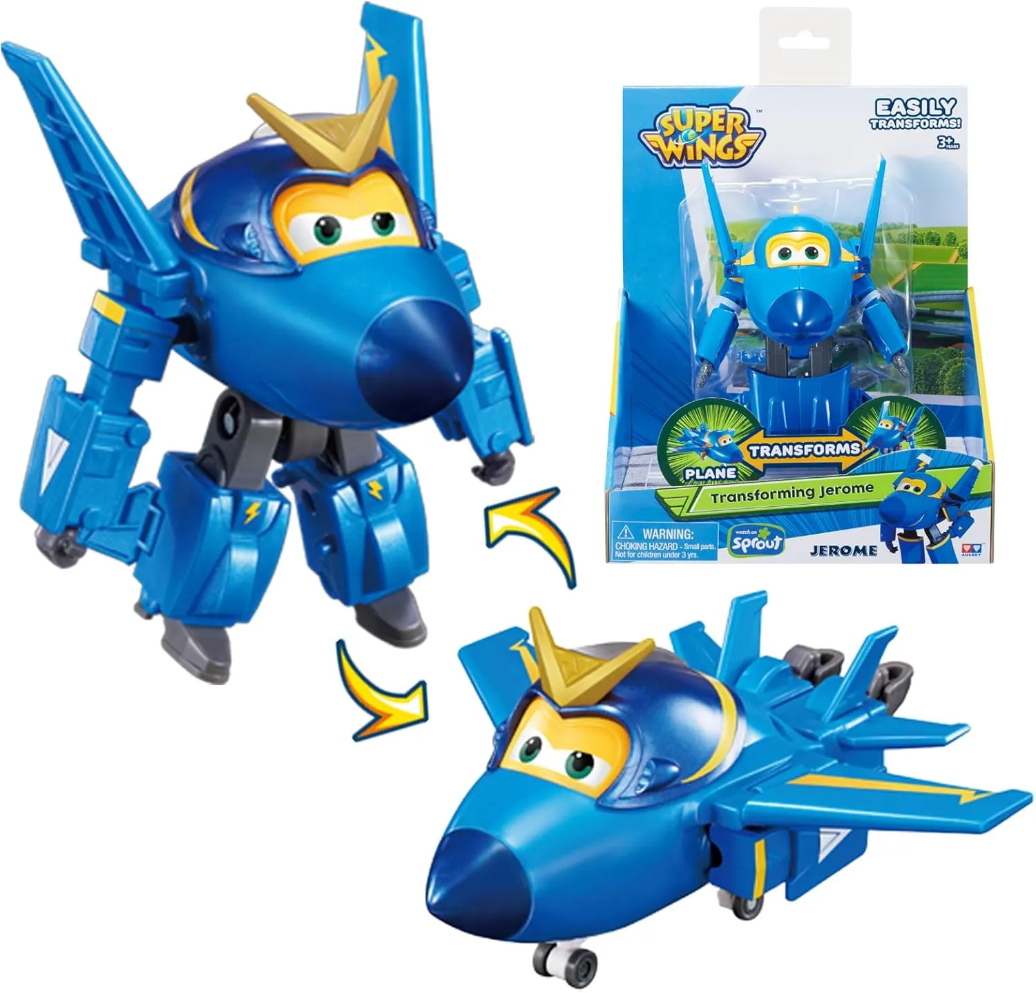 Super Wings Transformable Toys, 5 in Jerome Airplane Transforming Figures Toys, 2 in 1 Mode Rescue Bots Action Figure Toys for 3-5 Year Old Boys Girls, Fun Plane Toys for Toddlers Kids Age 3 4 5 6 7